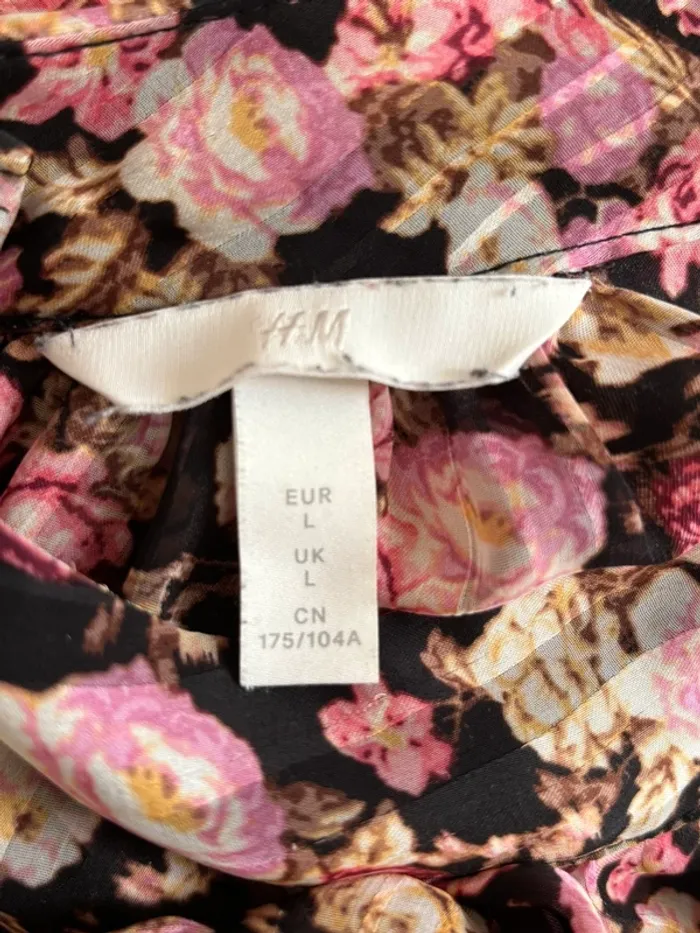 Blouse fleurie transparente col montant plissé – H&M – Taille L – style coquette romantique vintage - photo numéro 8