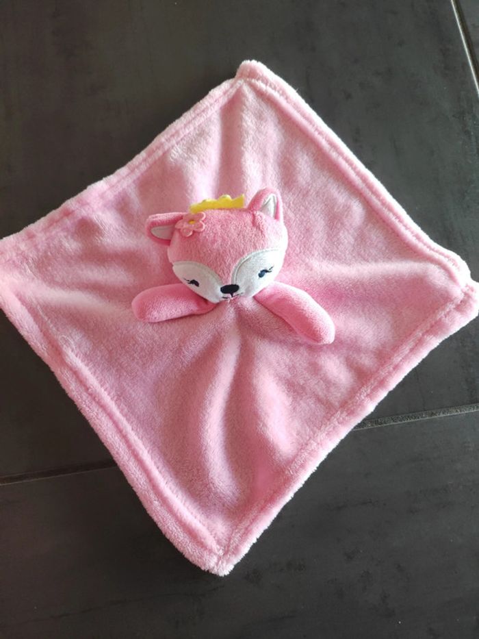 Doudou renard rose couronne