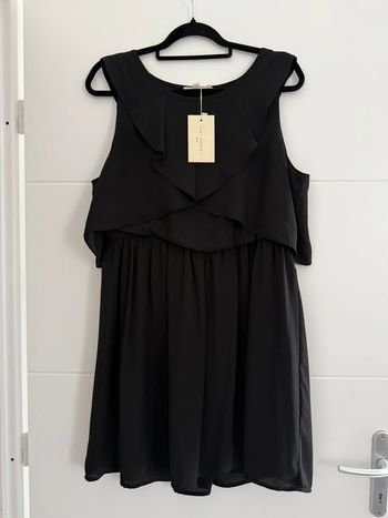 Robe tunique noir neuf Kleid dress Vestido Vestito jurk jumpsuit femme volant mujer donna élastique