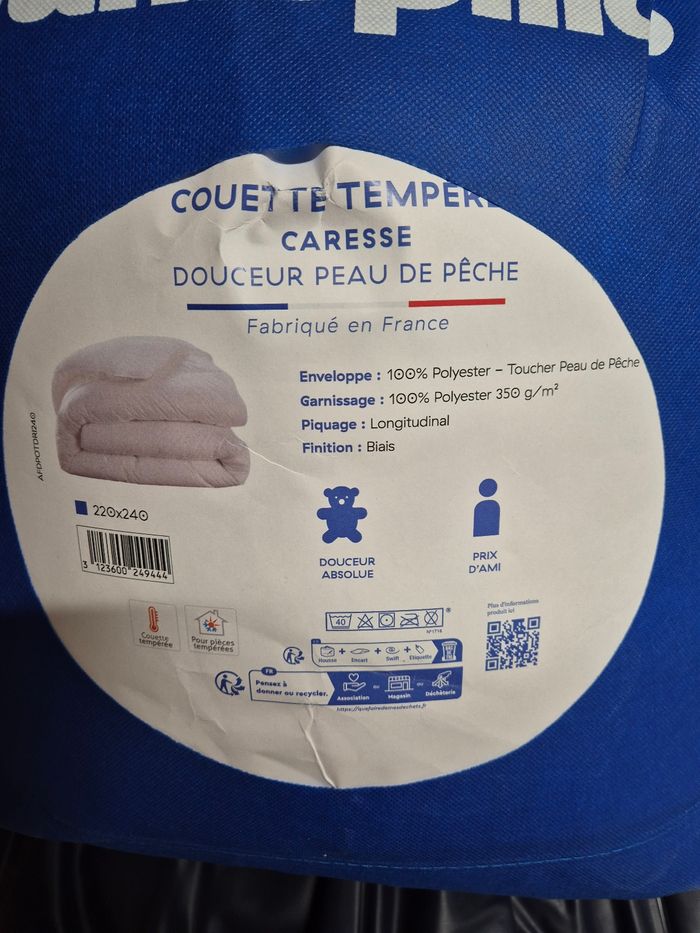 couette dunlopillo temperee caresse douceur peau de peche 240x220 neuve - photo numéro 2
