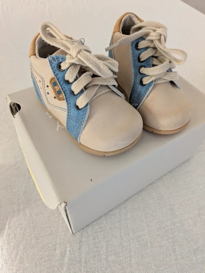 Chaussures bébé Saxo Blues - Cuir - Taille 18 - Beige & Bleu Jean