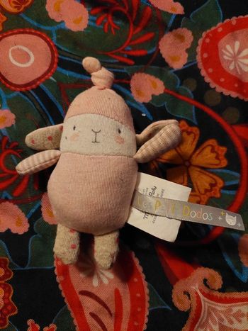 #P5 -.Moulin Roty - mini doudou hochet rose Les Petits Dodos