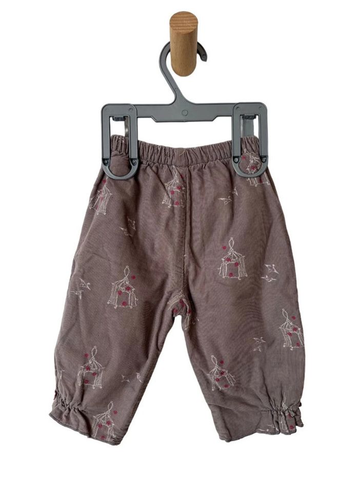 Pantalon taupe en velours côtelé (oiseaux, cages) - fille 6 mois (67-68cm) - photo numéro 4