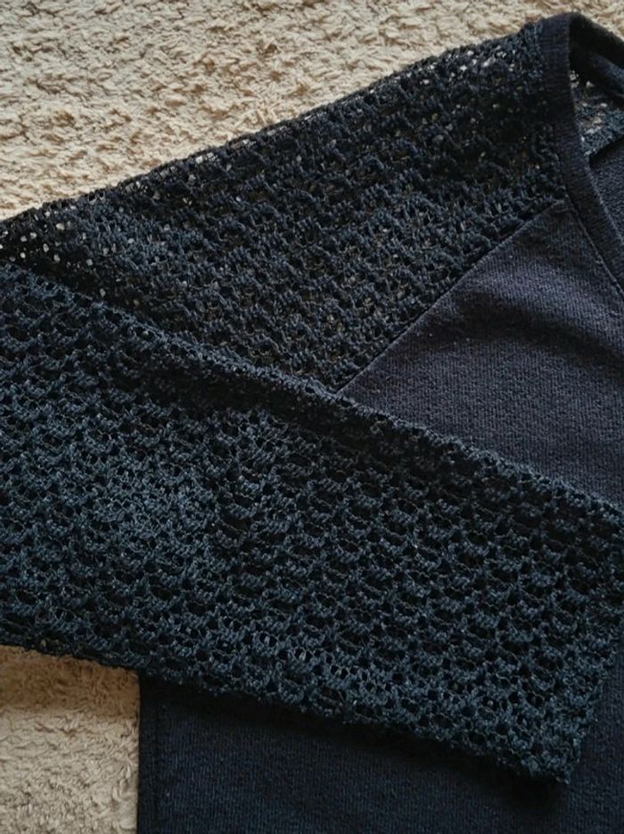 Pull noir manches en dentelle au crochet La Redoute S 36 - photo numéro 10