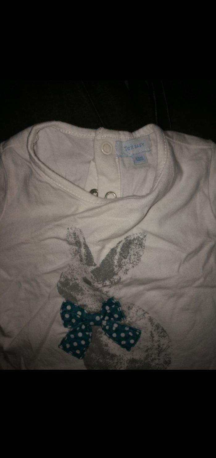 Tee shirt 12 mois Manches longues blanc imprimé lapin - photo numéro 2