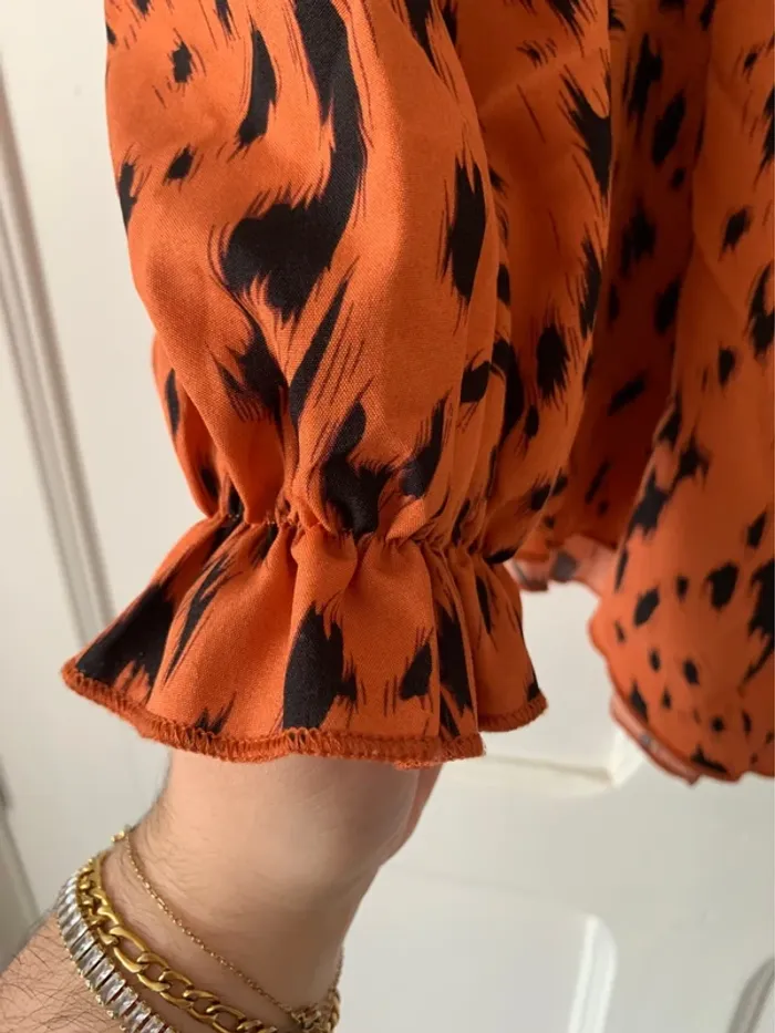Blouse à manches longues péplum orange tacheté femme - Taille 1XL Shein Curve - photo numéro 4
