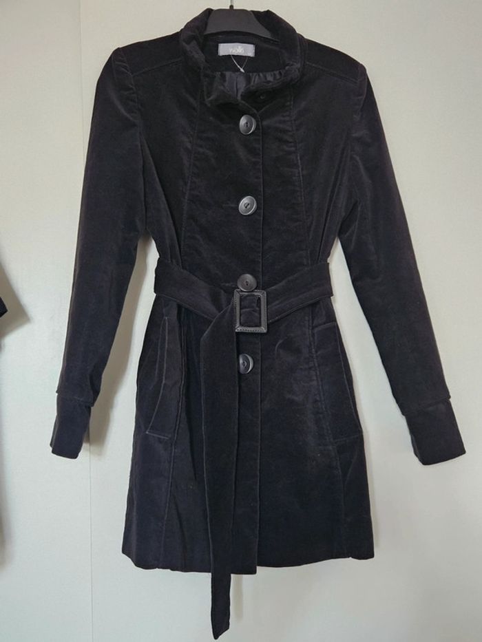 Veste longue en velours noir Wallis