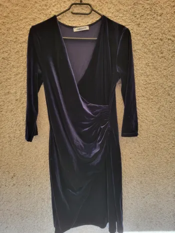 Robe de fête bleu nuit jolie vintage chic élégant old money flanelle