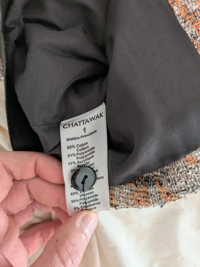 Veste style tweed zippée - Chattawak Taille 1 (36/S) - Tons Rouille/Gris - photo numéro 4