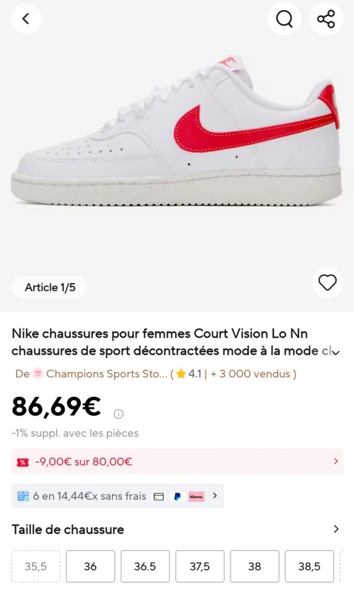 Nike - Court Vision- Baskets - Blanc et corail marin - photo numéro 2
