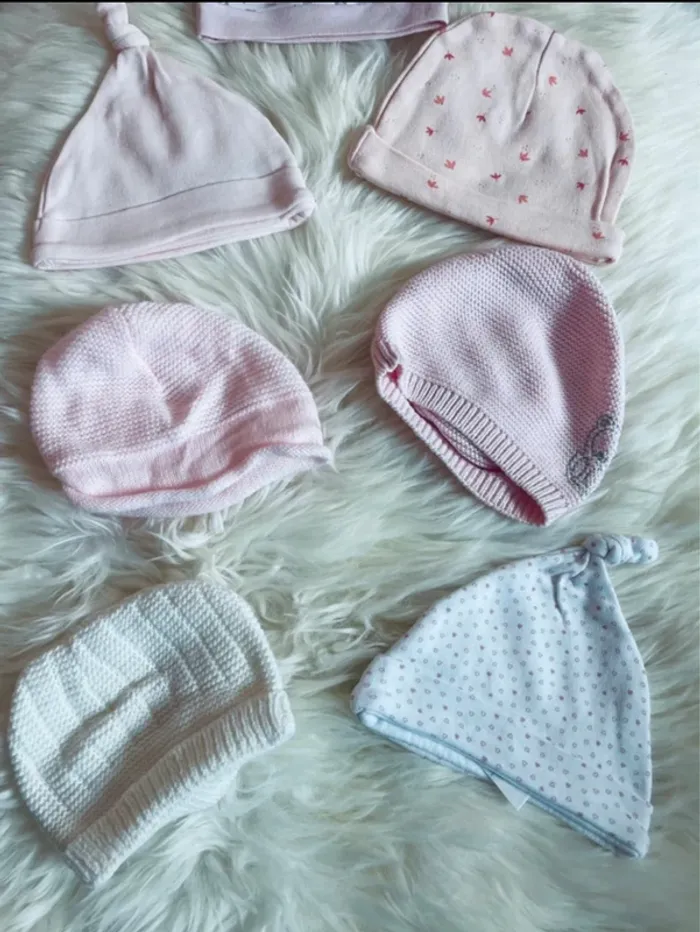 0/3 mois - lot 7 bonnets de naissance