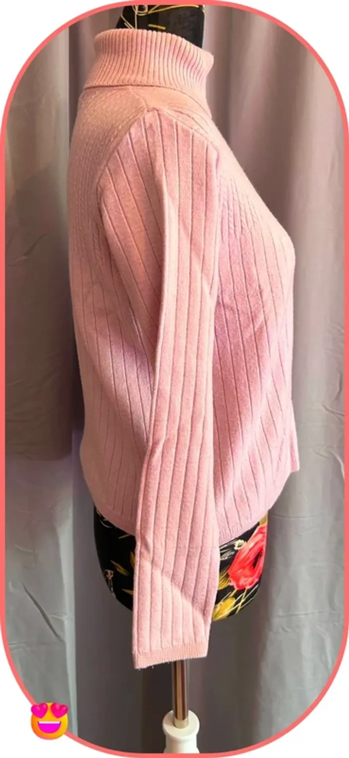 Pull Col Roulé Rose Poudré FéLINO - Maille Côtelée et Tressée - Taille S/M - photo numéro 2