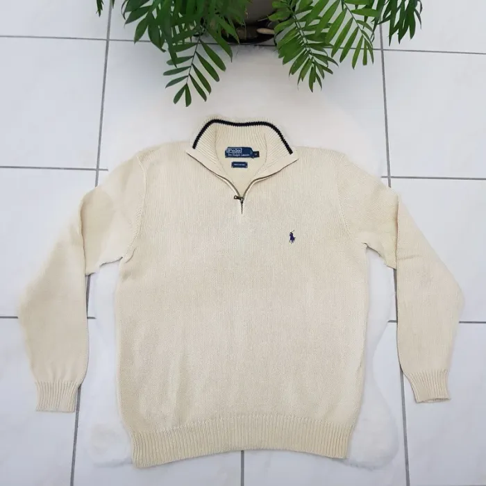 Pull Camionneur half demi zip Ralph Lauren M Beige - photo numéro 2