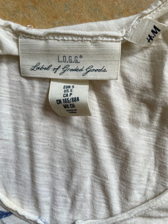 Top épaules découvertes blanc avec motifs fleuris bleus H&M taille S très bon état - photo numéro 5