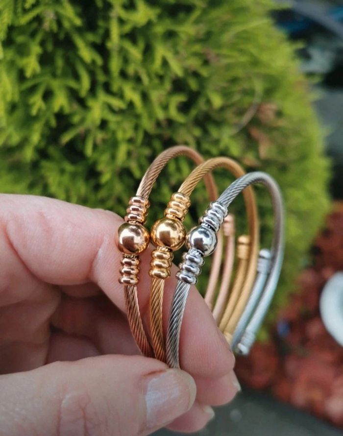 A42 lot de 3 bracelets jonc acier inoxydable doré ajustable - photo numéro 2