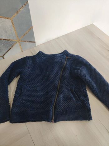 Gilet maille bleu marine brillant fermeture éclair 4 ans fille Okaïdi