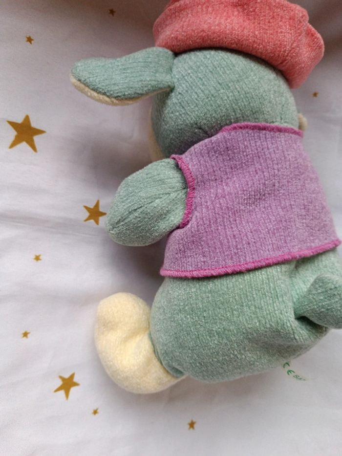 Peluche plush Teddy doudou sample bille bonnet chapeau cap gilet vert green mouton animal sheep - photo numéro 12