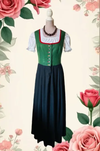 🌿💐Robe vintage traditionnelle Dirndl XL/42 cottagecore Oktoberfest Trachten Austrian long dress💐🌿