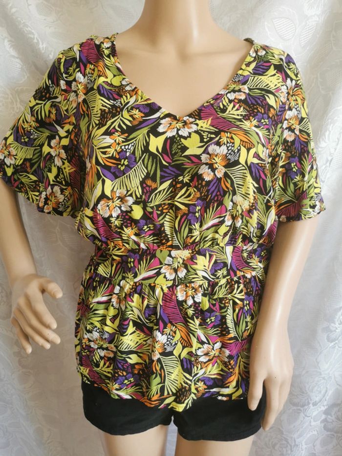 🌴 Top violet-vert anis – Cache Cache – Taille 40
