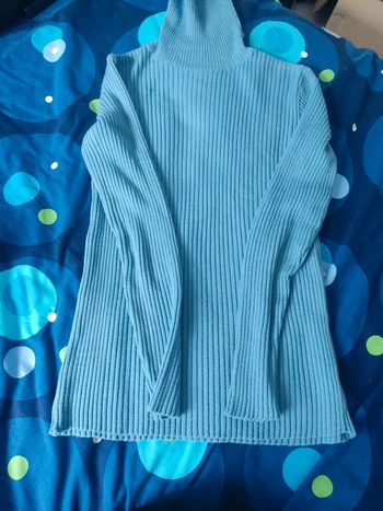 Pull bleu col roulé