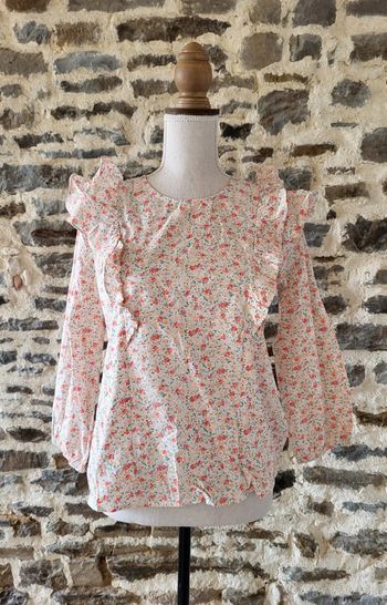 Blouse fleurie rose orangée manches 3/4 volantée Peace n'love Taille S ou 36