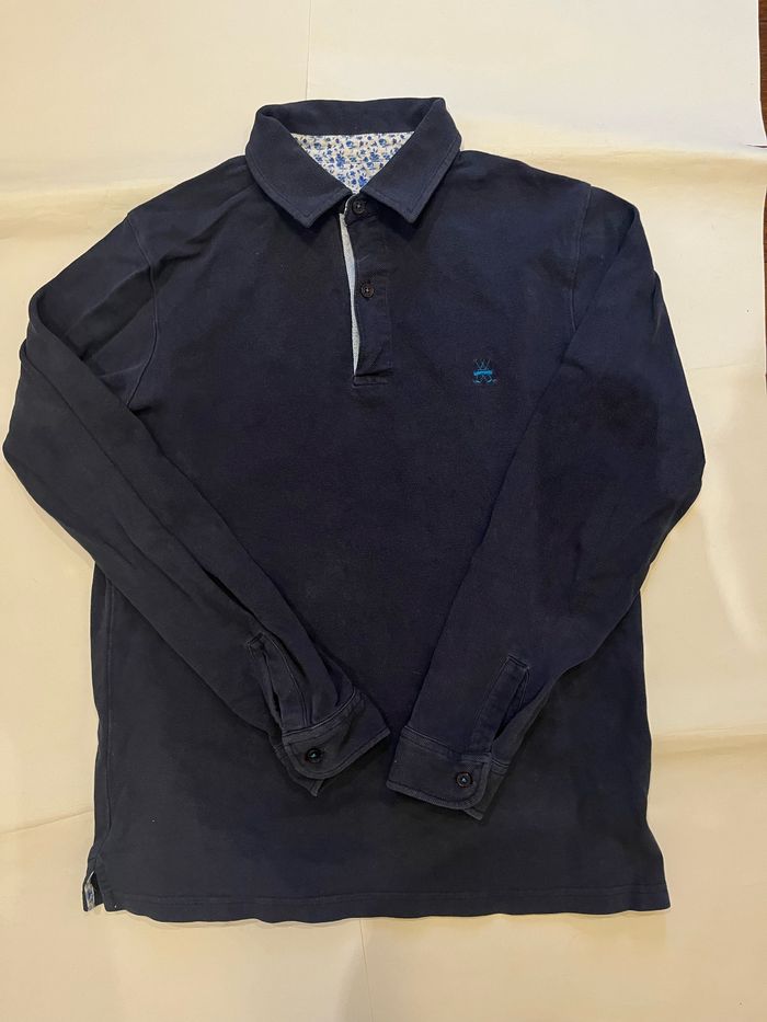 Polo manches longues bleu marine motif fleuri blanc charles le golf taille S - photo numéro 4
