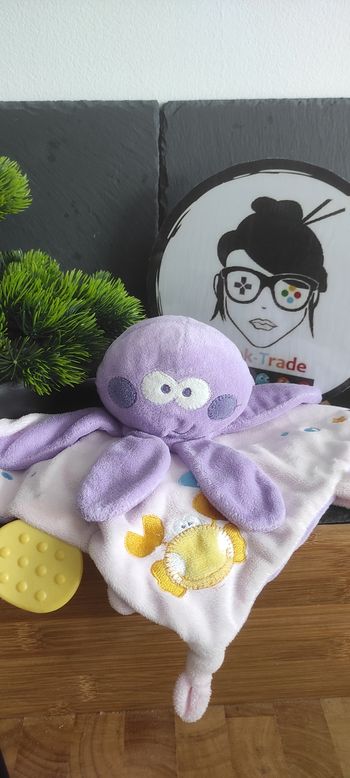 Doudou Peluche Pieuvre Violet Crabe Jaune Mots d'Enfants coquillage bulle Poulpe