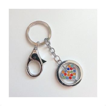 Porte Clés Coeur Métal Argenté & Strass multicolores