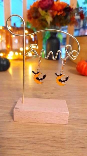 🌙🦇 Boucles d’Oreilles Halloween Lune & Chauves-Souris 🦇🌙