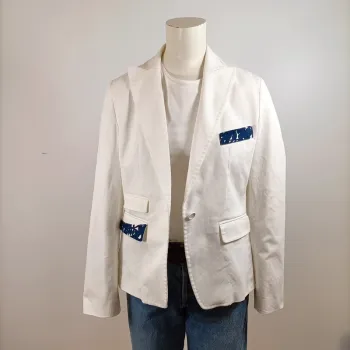 Blazer blanc chic avec doublure imprimée bleu marine – Taille 3 (M) A733
