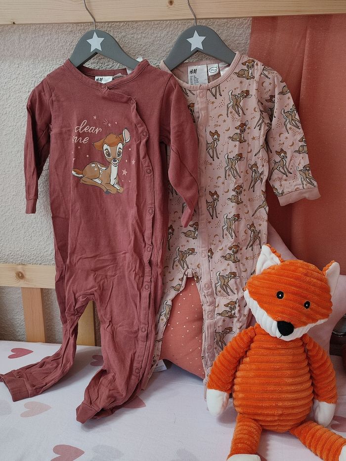 Lot pyjama Bambi - Vieux rose/rose pâle - 24 mois - Bon état - Disney/H&M