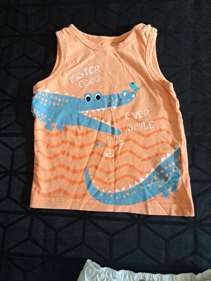 Ensemble short blanc Tee-shirt sans manche débardeurs orange crocodile 12mois grain de blé - photo numéro 2