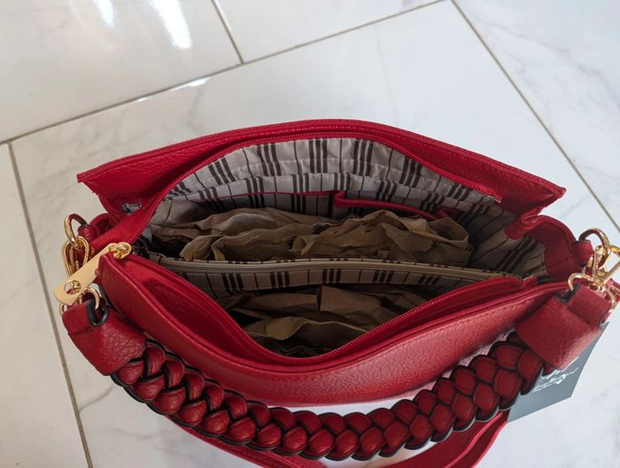 Sac à main rouge – effet cuir grainé avec anse tressée - photo numéro 5