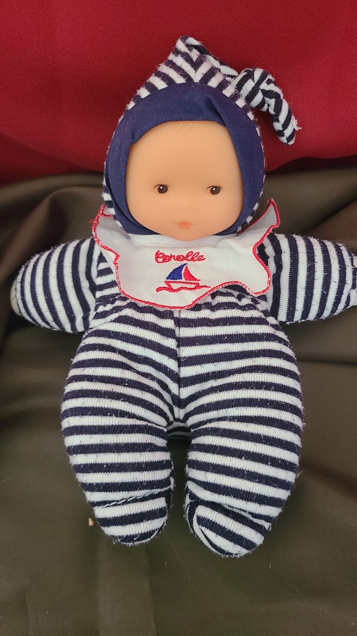 Doudou poupée bébé bleu marine col bateau COROLLE - photo numéro 4