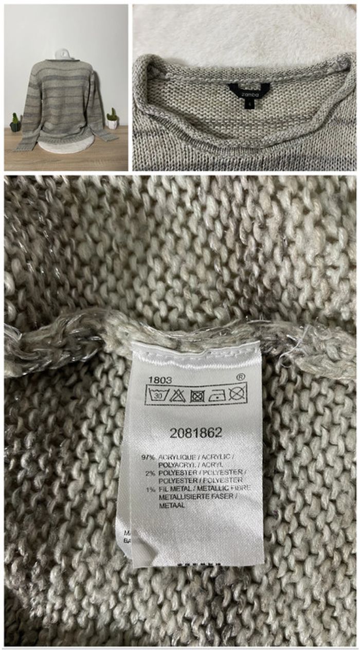 Pull beige à rayures brillantes Zamba - photo numéro 2