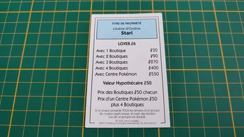 Titre de propriété Stari pièce détachée jeu de société Monopoly Pokémon édition de Kanto #C43