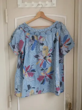Blouse manches courtes et dentelles coton