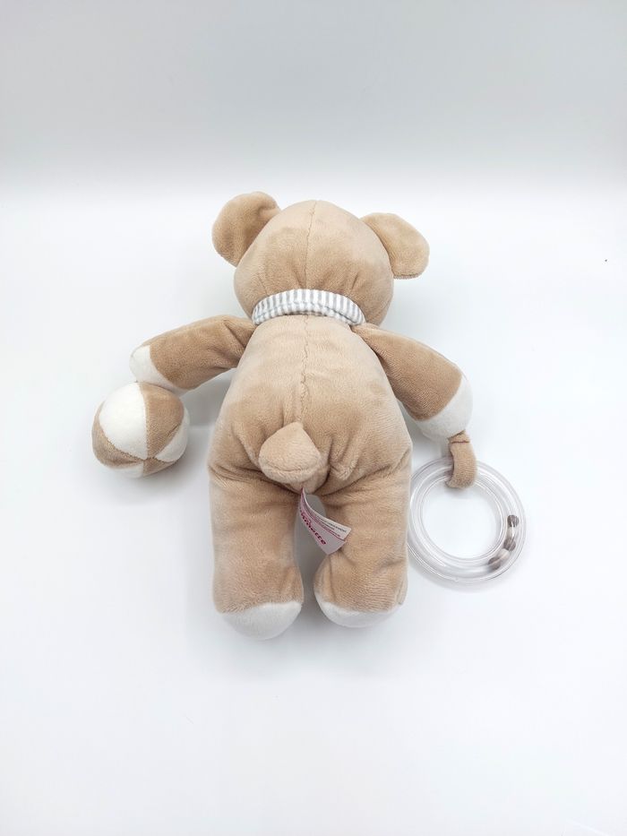 Peluche doudou ours beige blanc POMMETTE ma petite étoile activités grelot écharpe rayures - photo numéro 2