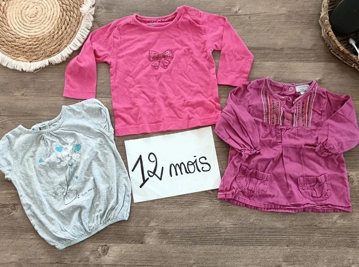 🌞 lot de 3 t-shirts fille 12 mois bon état