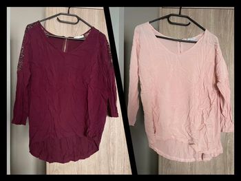 T-shirt manches mi-longues dentelle rose et violet