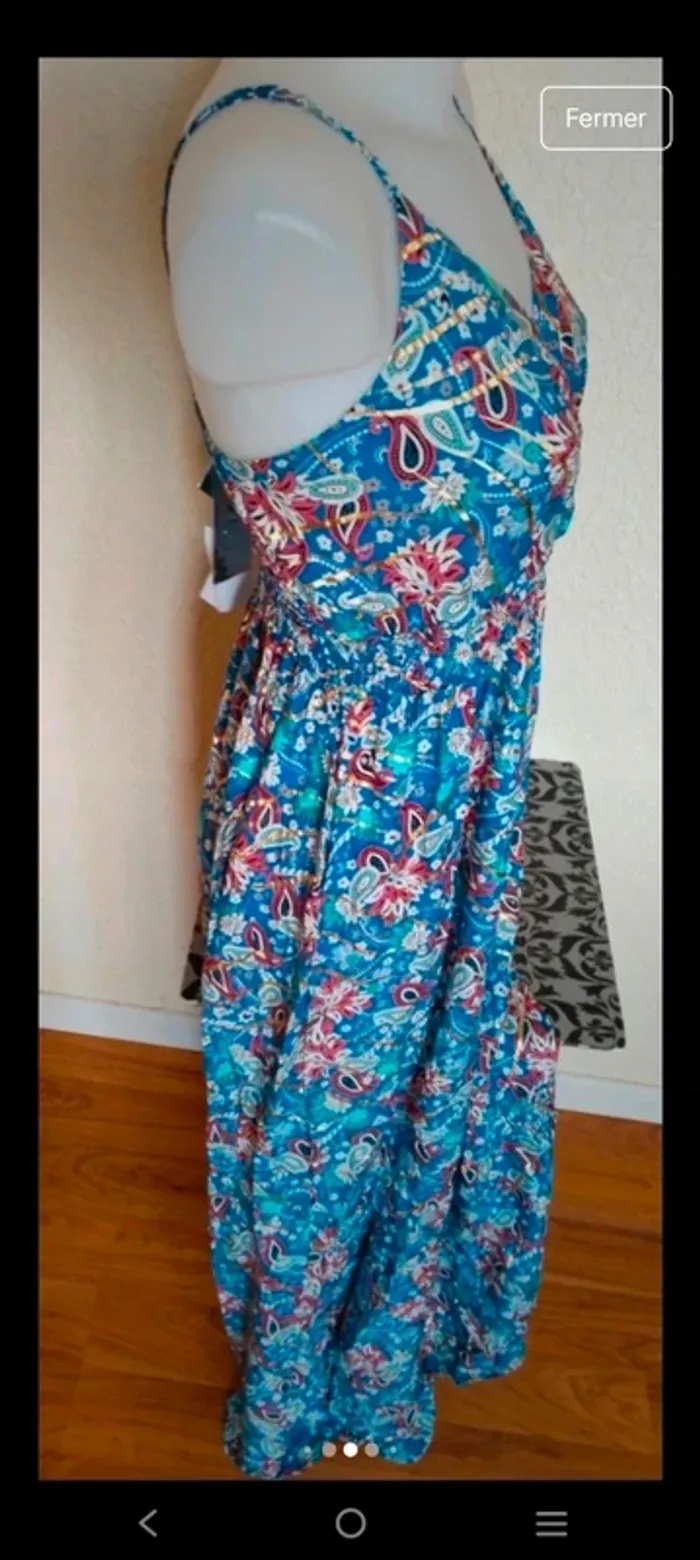 Sublime robe longue femme été avec dorures taille 36 38 S M - photo numéro 6