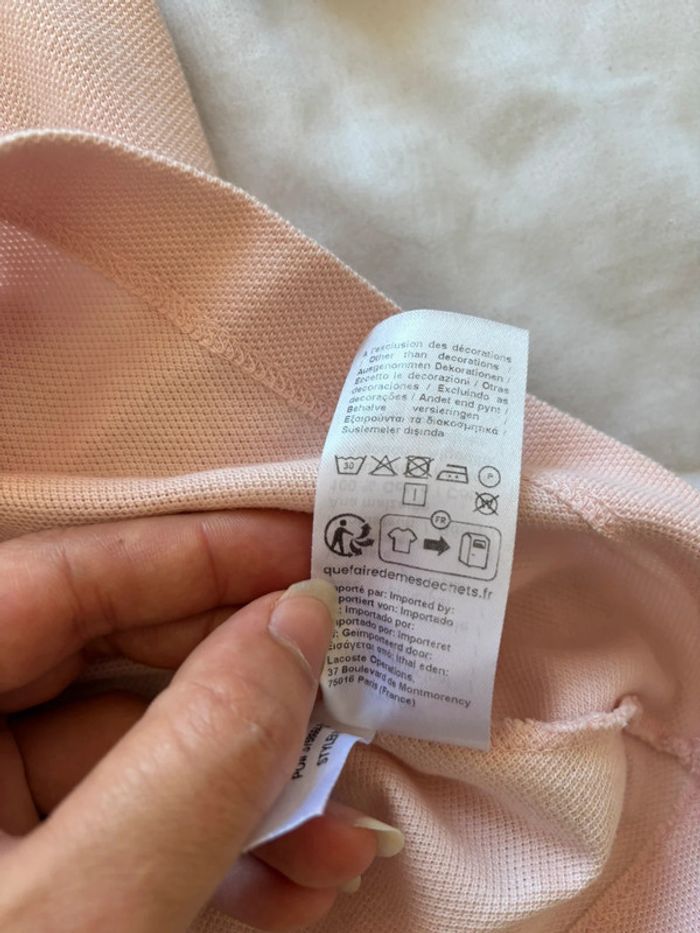 Polo Lacoste femme M (38) slim fit – rose pâle – 100% coton – comme neuf - photo numéro 7