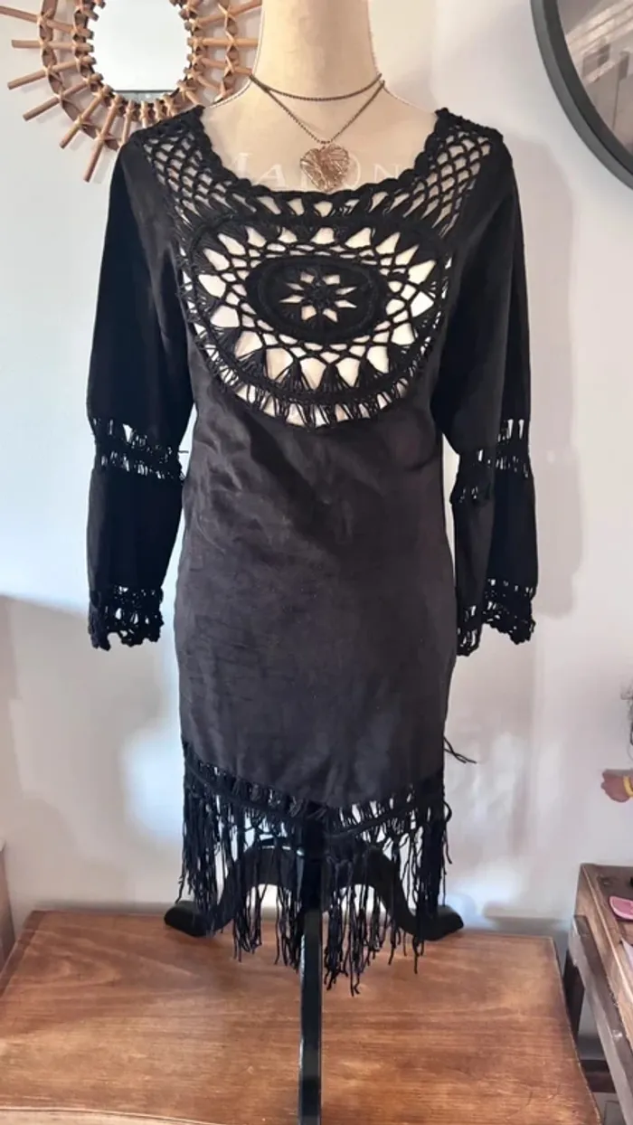 🌸 Robe de plage noire aspect peau de peche taille unique - photo numéro 3