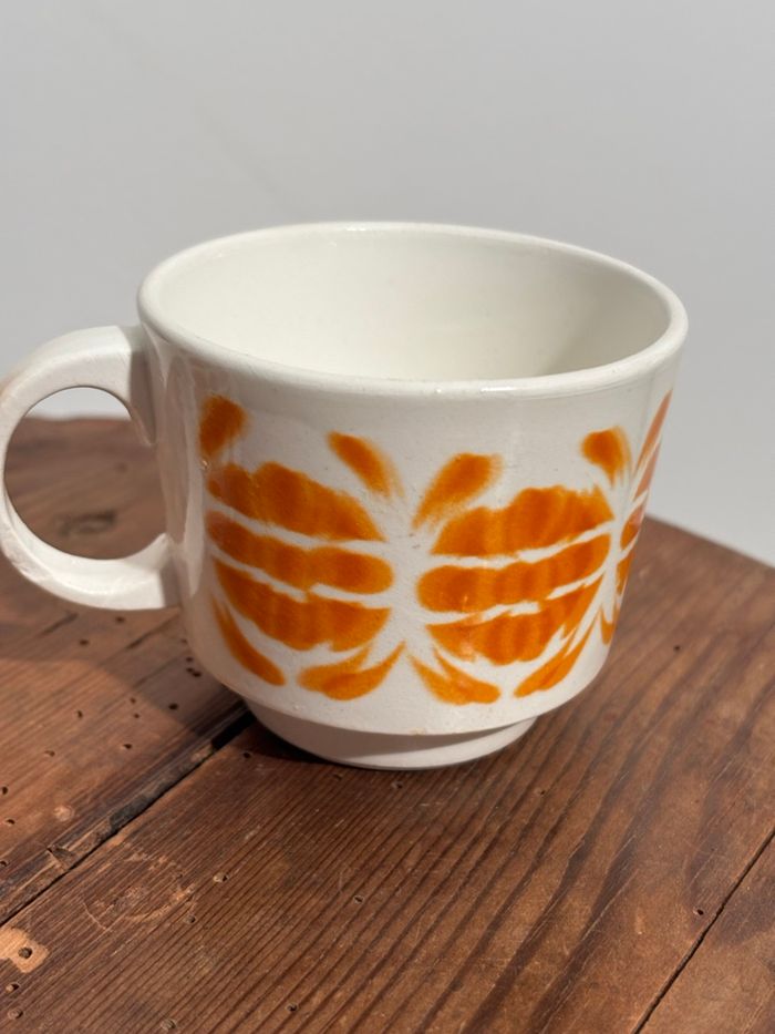 Vintage ensemble de 4 tasses Sarreguemines décor orange - photo numéro 7
