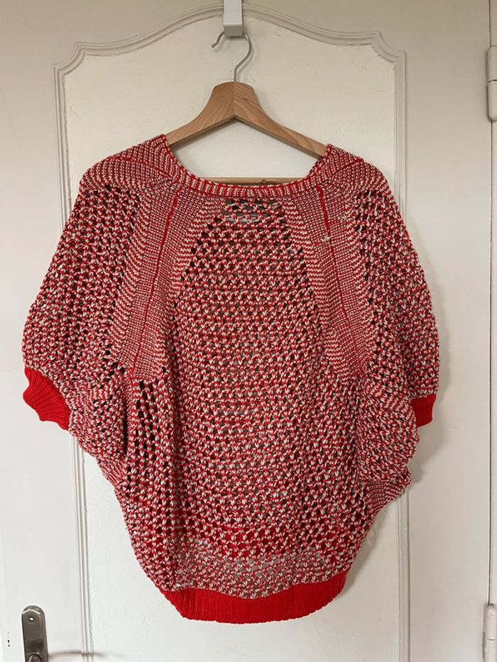 Pull tee-shirt grosse maille Roberto Verino – rouge/beige – taille 38/40 – bon état - photo numéro 3