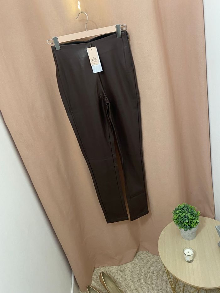Legging simili cuir chocolat Little Miss