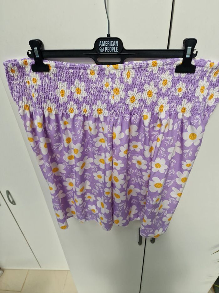 Short Large Taille Haute Lila Imprimé Marguerites - photo numéro 5
