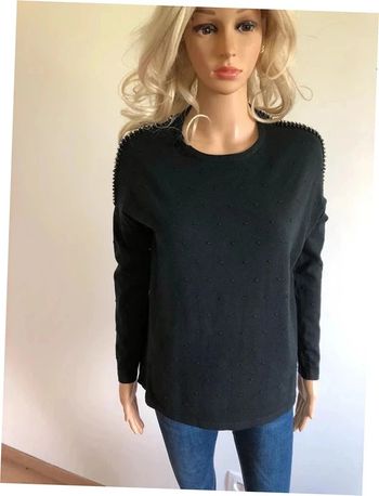 Pull noir neuf à manches longues avec strass taille unique
