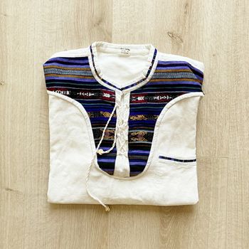Vintage Haut traditionnel Blanc Homme Exclusive Équateur Import en très bon état (Taille M)