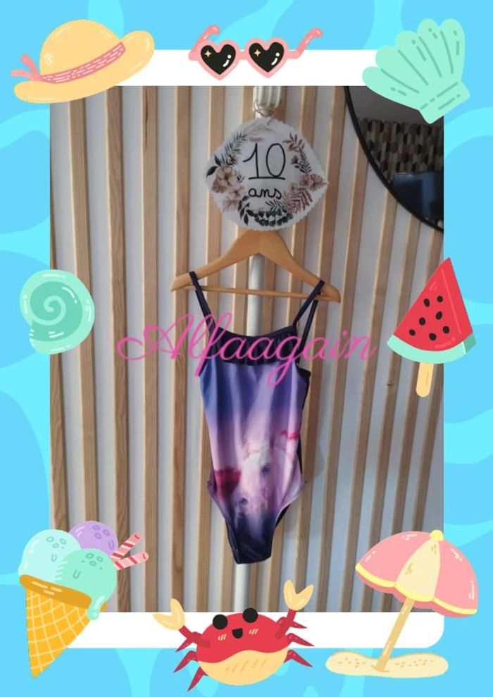 Maillot de bain cheval violet 10ans - photo numéro 7